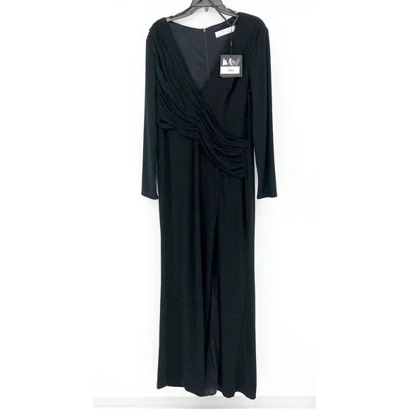 IEENA FOR MAC DUGGAL Jersey Gown 12 Black Long Sleeve Asymmetrical Ruched NWT - Picture 5 of 15